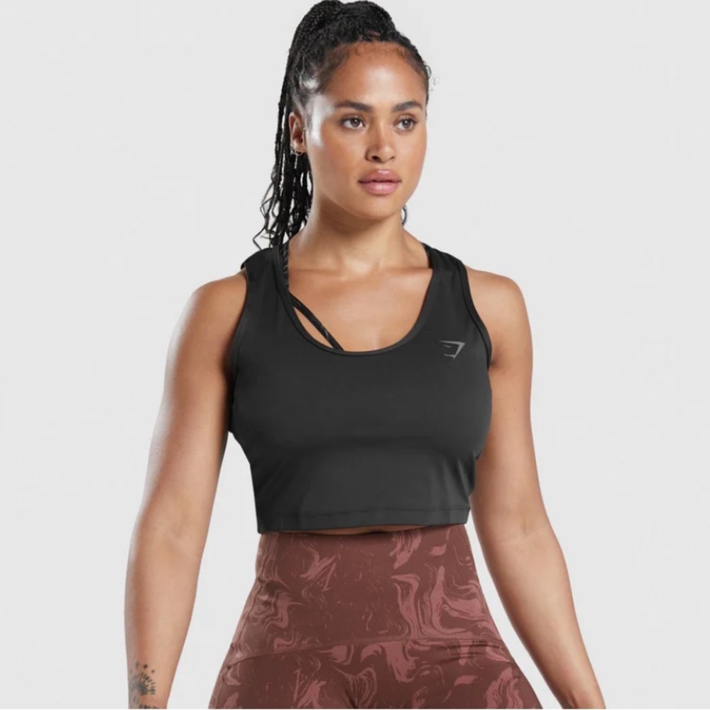 GS gymshark black open back cropped tank top size small